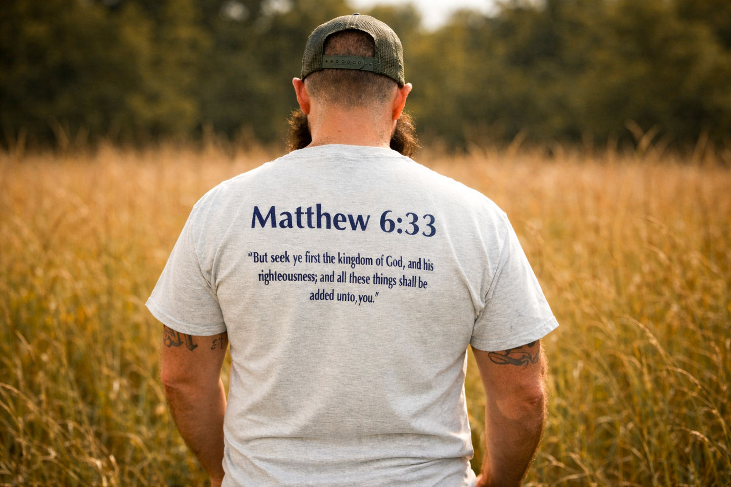 Short Sleeve SEEK Matthew 6:33 T in Ash Grey and Black