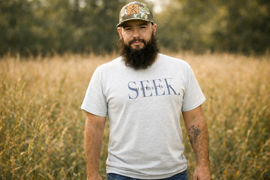 Short Sleeve SEEK Matthew 6:33 T in Ash Grey and Black