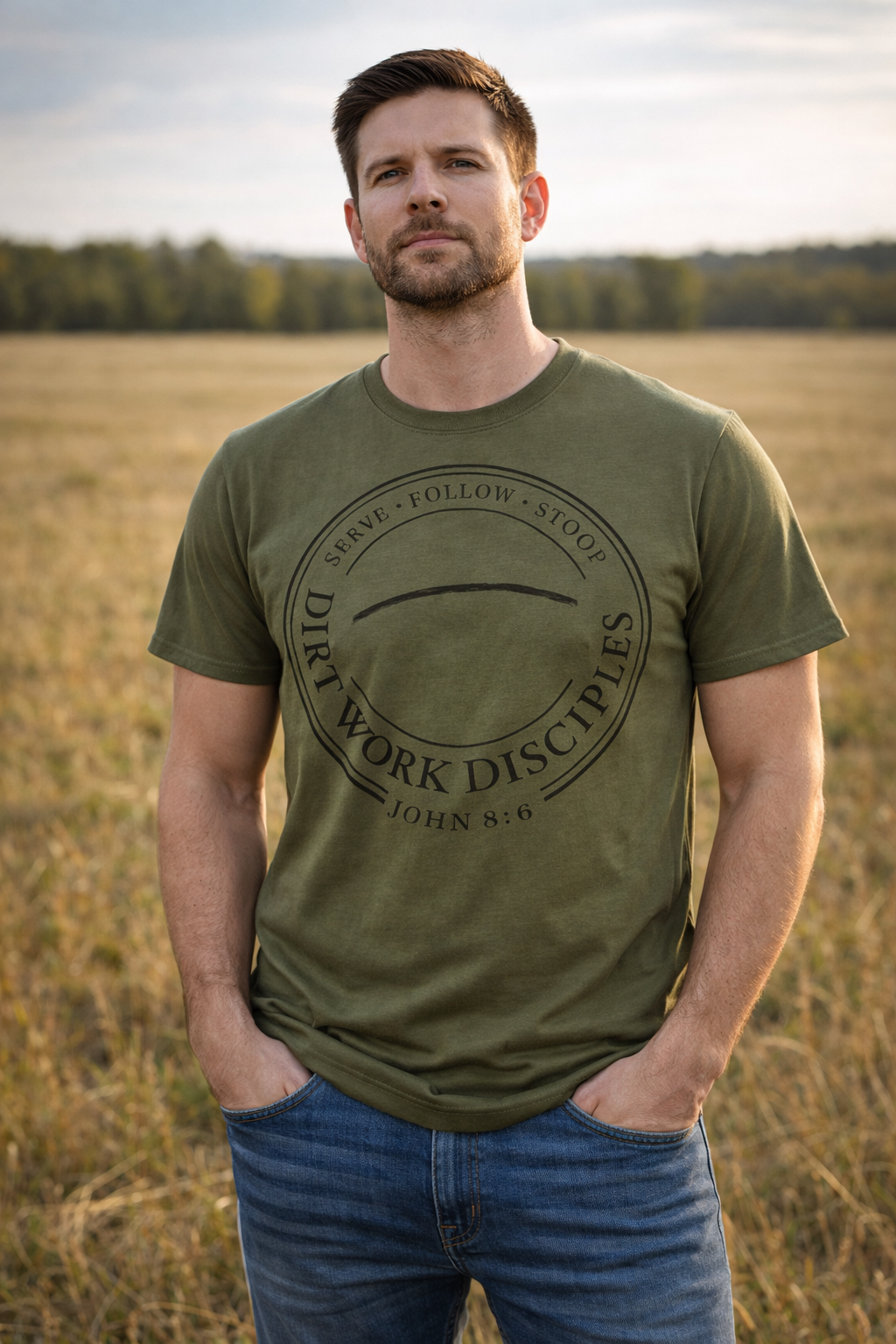 Dirt Work Disciples Logo with John 8:6