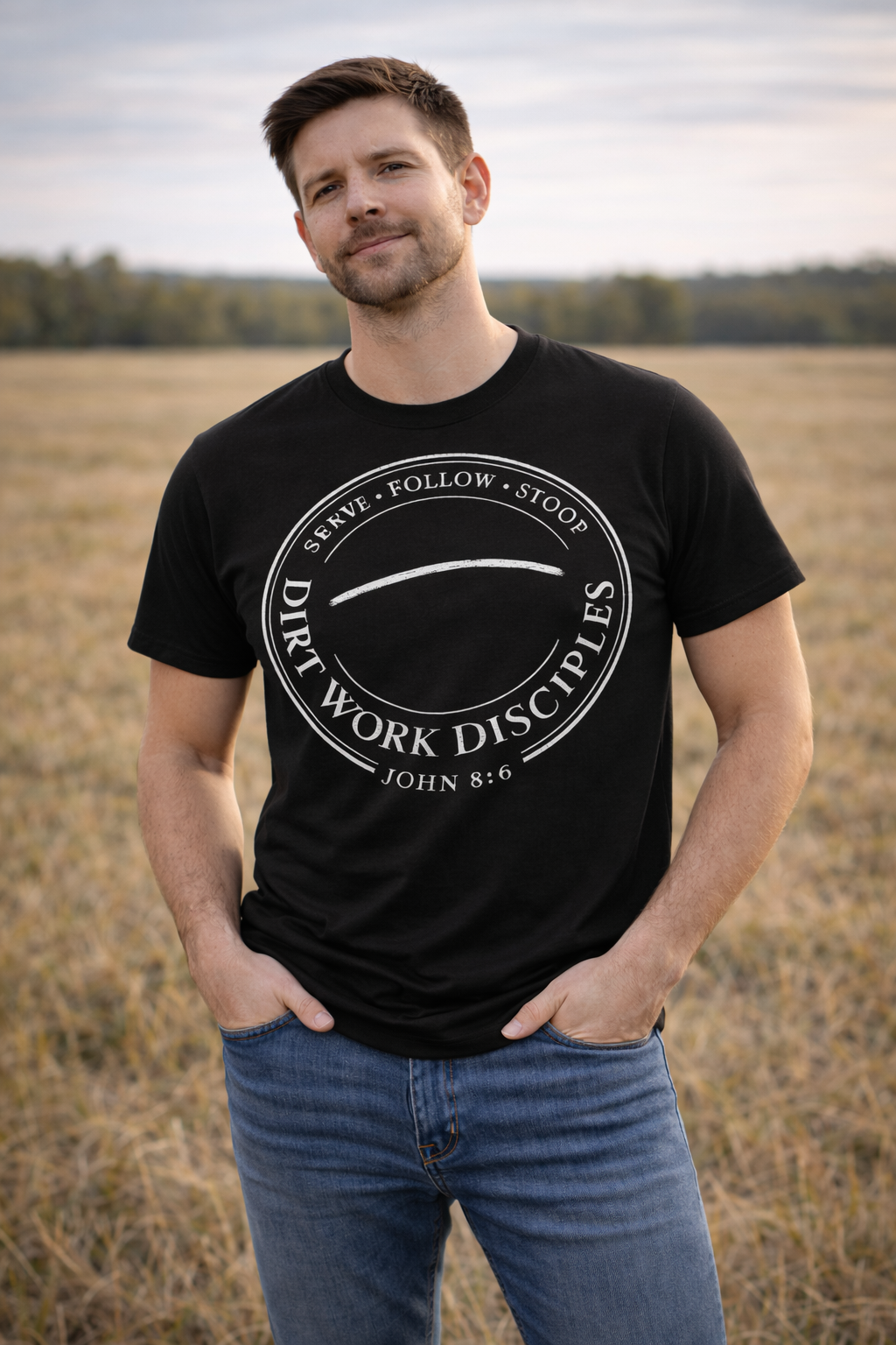 Dirt Work Disciples Logo with John 8:6